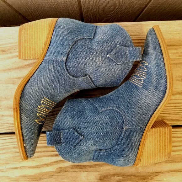 Marc Fisher Gidden Womens Blue Demin Western Bootie Boots 6 M - Picture 6 of 13